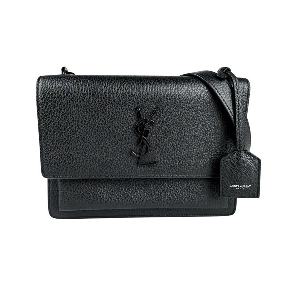 Saint Laurent Sunset Bag black grained calfskin matching black